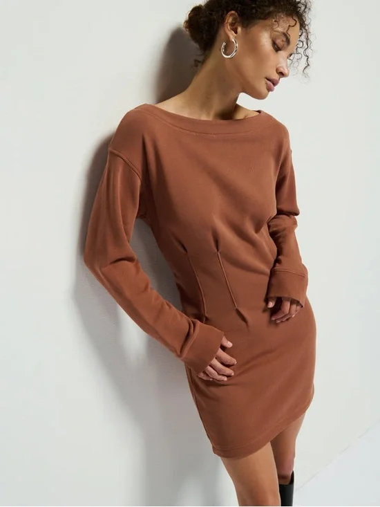 Nation Los Angeles Ronni Mini Dress in Tobacco Brown 100% Cotton Fitted Small - Picture 1 of 8